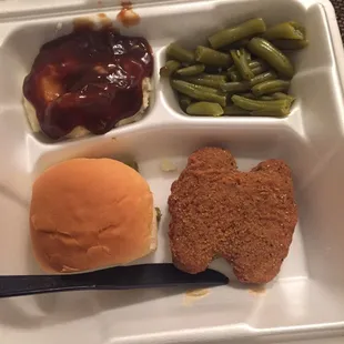 a meal in a styrofoam container