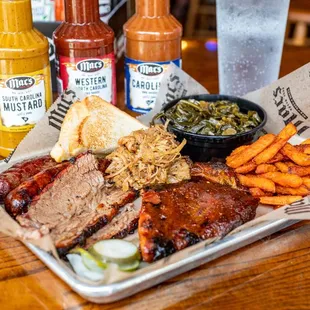 a platter of barbecue food