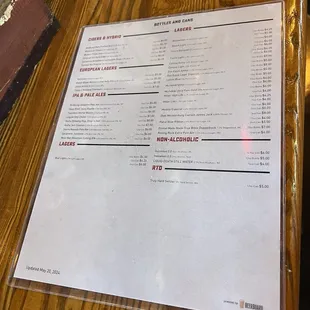 Drink menu
