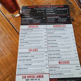 Menu and a cold Shiner pint.