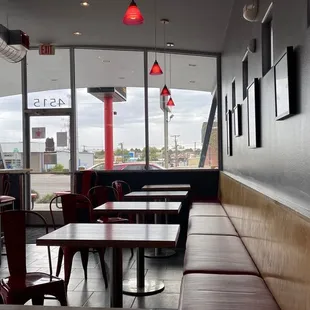 tables and chairs in a restaurant