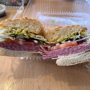 a sandwich in a plastic container