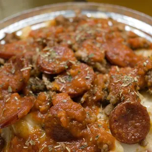 a close up of a pizza