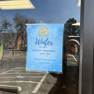 Winter hours posted