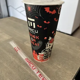Oolong tea in a Halloween cup