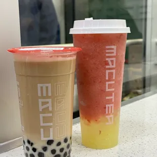 Milk tea and strawberry smoothie