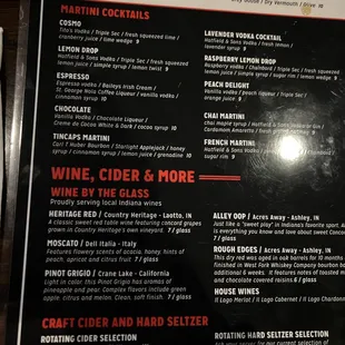 Martini menu