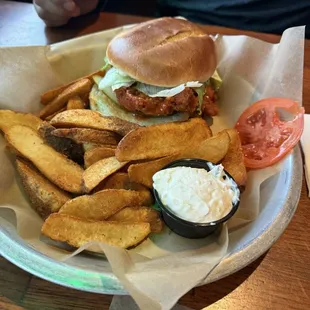 Crispy chicken sandwich buffalo style with scooby snacks