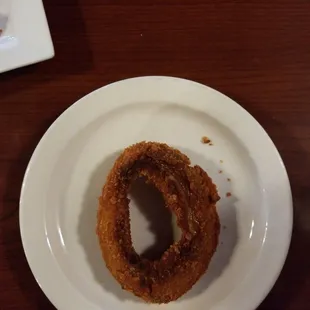 This burnt onion ring was fine to serve and the waitress argued with me about it...save some money and go somewhere else.