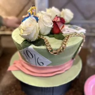 a cake decorated with roses