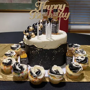 Cookie and cream cake and triple chocolate cupcakes.