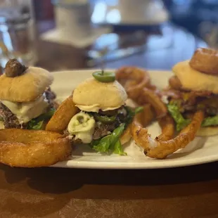 Happy hour sliders! Added bonus that they came with some onion rings.