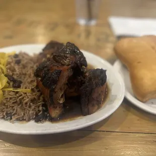 Jerk chicken with rice &amp; peas and cabbage; Coco Bread (Side)