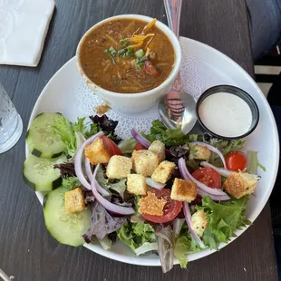 My mom ordered a health salad with the soup of the day which was chili. Everything about this was delicious at 10.