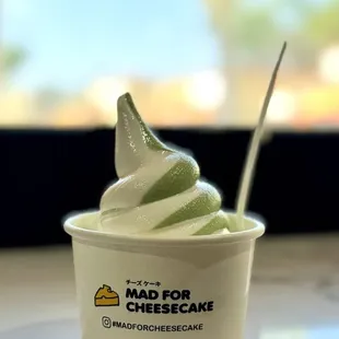 Milk &amp; Matcha soft-serve swirl in a cup