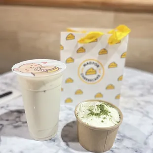 jasmine milk tea, uji matcha tiramisu