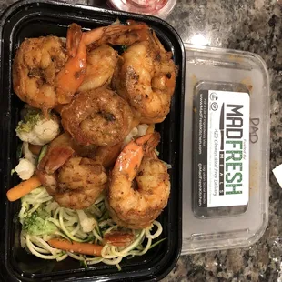 Shrimp zoodles mixed veggies