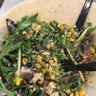 Poncho Villa with of mix greens. Colorado Green Chile soup is an interesting twist on the NM favorite. Tomato based and spicy!!