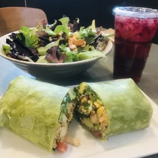 Southwest Wrap w/ tofu  Edgar Allen Poe w/ tofu Green tea w/ pomegranate