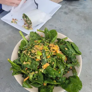 Siam I am salad (probably 2 cups of leafy greens and toppings! Huge portions)
