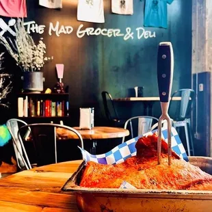 a pan of food on a table