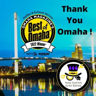 Thank you Omaha ! Best of Omaha 2022 Mad Hatter Auto Repair !
