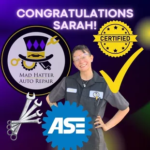 Congrats Sarah on passing another ASE exam!