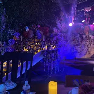 a table with food and drinks