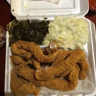 Fried catfish, slaw and greens were fresh and amazing!
