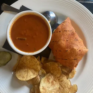 Caesar wrap, tomato bisque, homemade chips