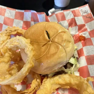 Mushroom Swiss with onion rings