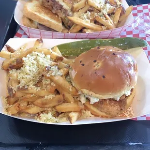 Mac&apos;s Patty Melt and Hot Tennessee Chicken Sandwich with Garlic Parmesan Fries