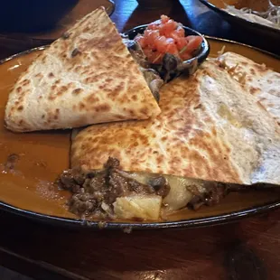 Bean quesadilla- cheesy, and with pineapples