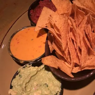 Pick a dip, guac, queso and salsa
