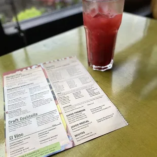Raspberry mixed with Mango  Margarita with back of drink menu