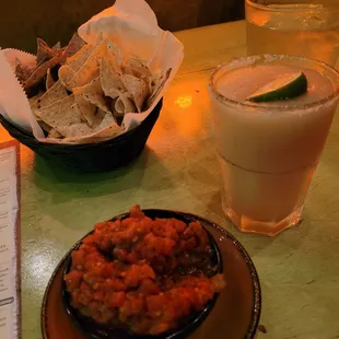 Watermelon margarita,  chips, great salsa