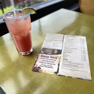 Watermelon  Margarita with the front of drink menu