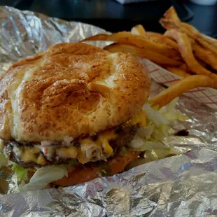 Mad Mike's original single burger and fries.