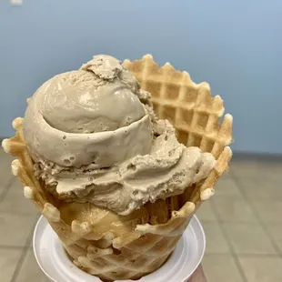 Caramel Macchiato in a waffle cone