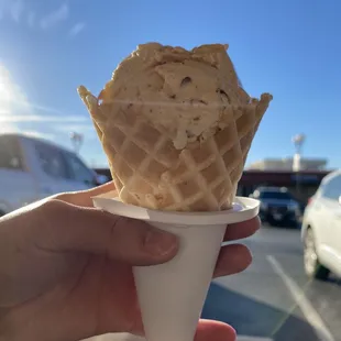 Snickers ice cream in a waffle cone