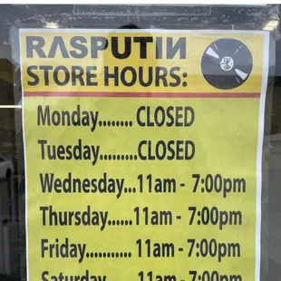 new store hours as of 12/4/23!