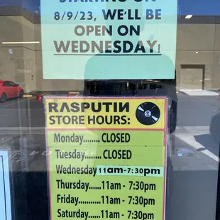 new store hours! (open wednesday)