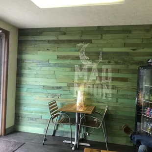 Cool green shiplap wall!