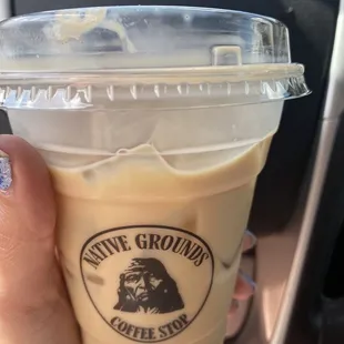 Small, decaf iced coffee, 2%, splash of hazelnut &amp; white chocolate