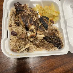 Jerk Chicken, Cabbage, Rice &amp; Beans