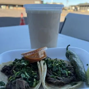 Cabeza tacos + Horchata