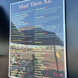 Menu with prices