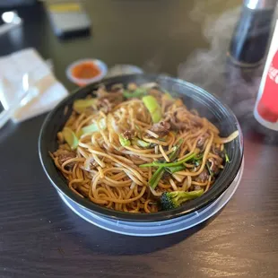 Mongolian beef with noodles and choice of veggies