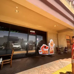 outside, there is some outdoor seating, however too hot outside currently