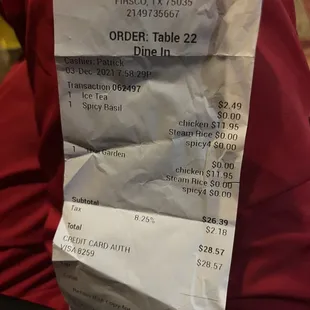 Receipt of food today. I am a resident of McKinney for very long and don&apos;t recommend this place.